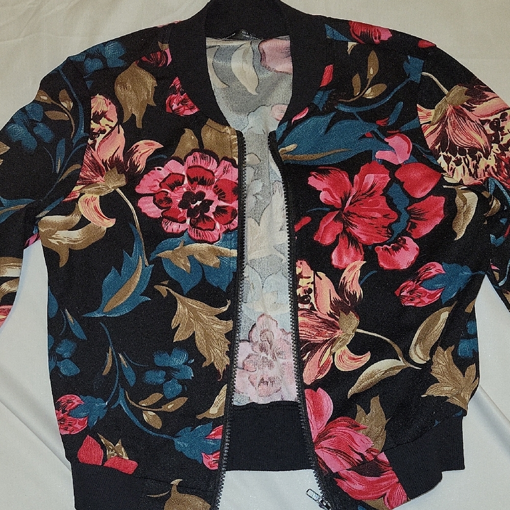 SHEIN Black Floral Bomber Jacket